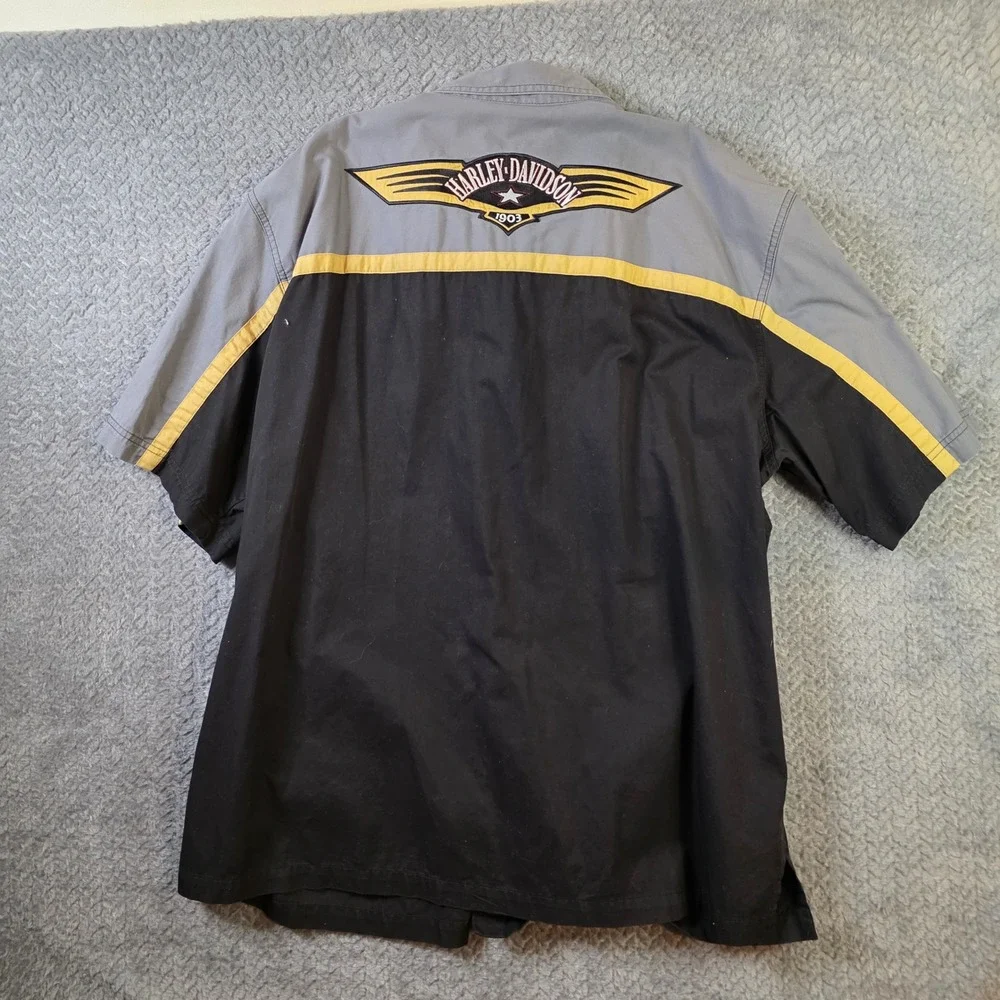 Harley Davidson Shirt 2XL Black Gray Button Up Shop Shirt Embroidered Logo Biker - Picture 8 of 9